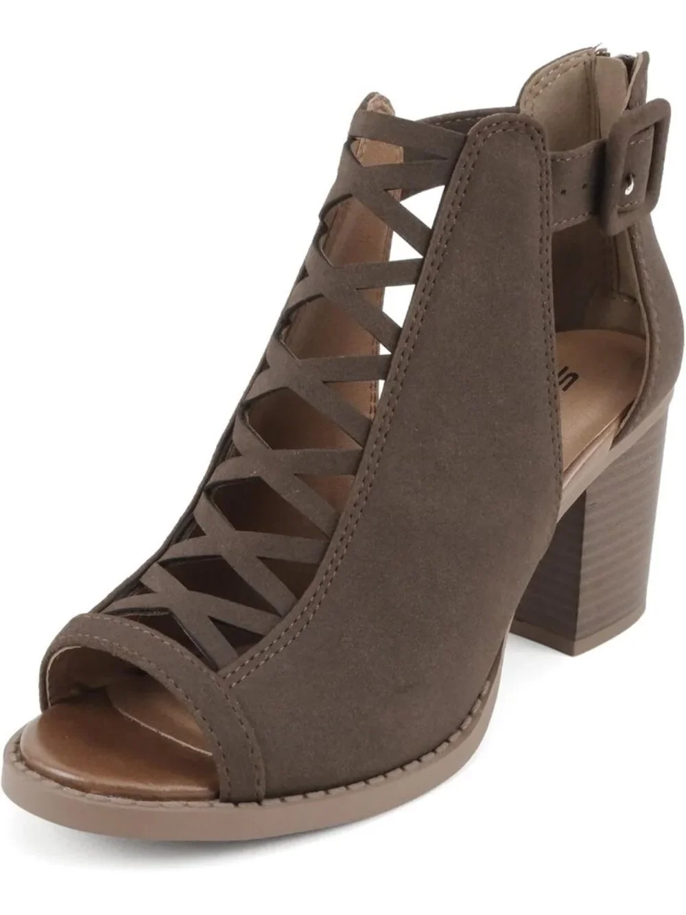 Women's Dark Brown Nubuck Open Toe Crisscross Strap Back Zipper Heels Sandals